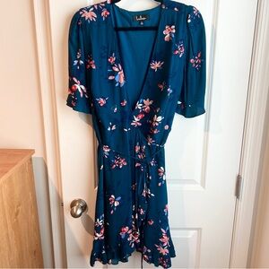 Lulu's Blue and Pink Ruffled Tiered Midi Dress